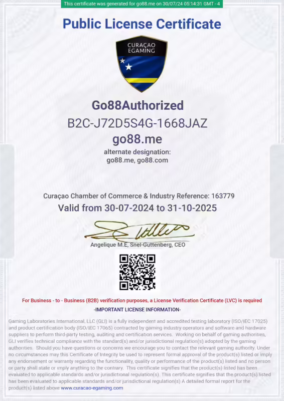 Go88 | Tải App Go88| Link Vào Cổng Game Go88.com Chính Thức 2025 16 Giấy chứng nhận hoạt động go88