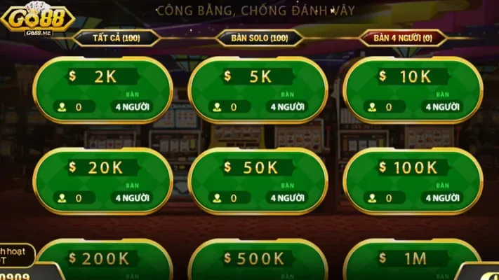Tiến Lên Miền Nam Go88 - Trải Nghiệm Game Xanh Chín 5 Các mức cược đa dạng trong game cho anh em chọn
