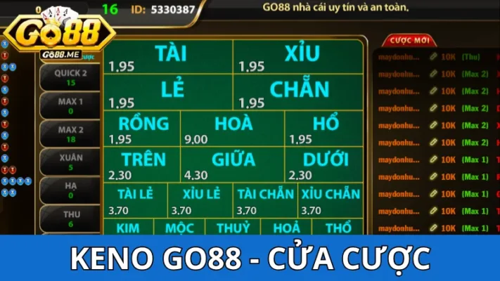 Game Keno Go88 - Chơi ngay, thưởng liền tay! 3 Những cửa cược được yêu thích tại Keno Go88