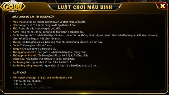 Hướng Dẫn Chơi Mậu Binh Go88 Hay - Không Sợ Thua Cược 2 Quy tắc đánh bài Mậu binh siêu dễ hiểu